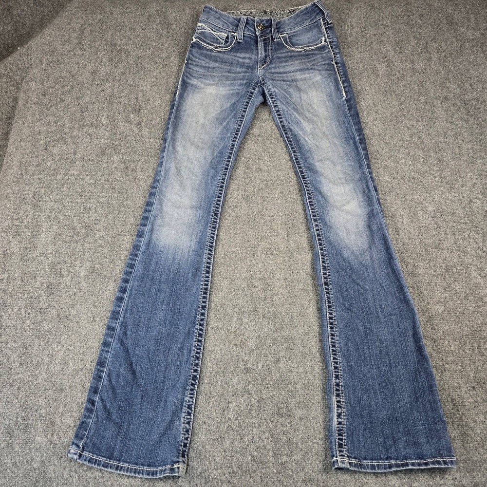 Grace in LA Womens Mid Rise Bootcut Jeans Blue Thick Stitch Embroidered Size 26
